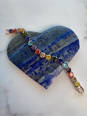 Rainbow Multicolor Cubic Zirconia Bracelet in Fine Silver Plated